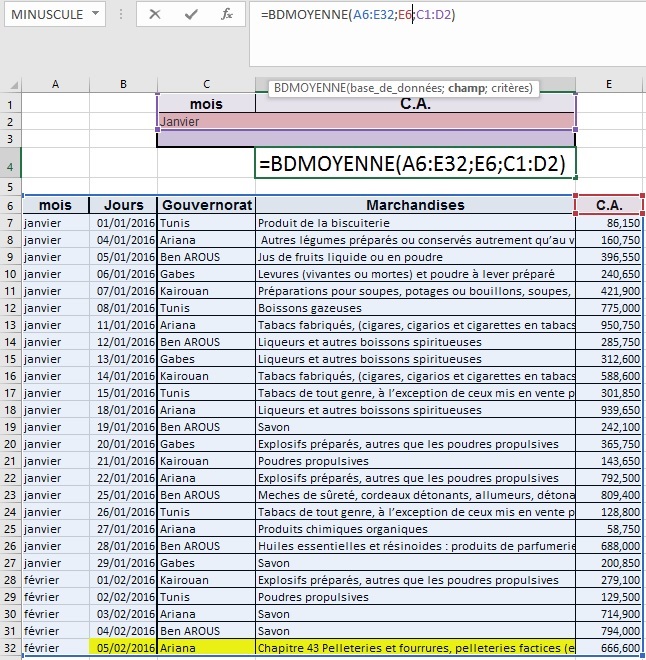 La fonction BDMOYENNE Microsoft Excel