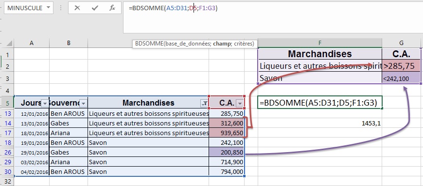 La fonction BDSOMME Microsoft Excel