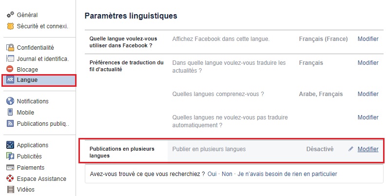 Publier sur Facebook dans plusieurs langues
