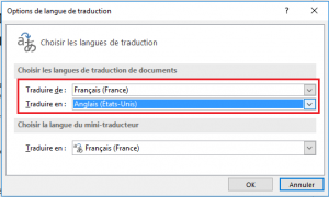 Définir la langue source et la langue cible