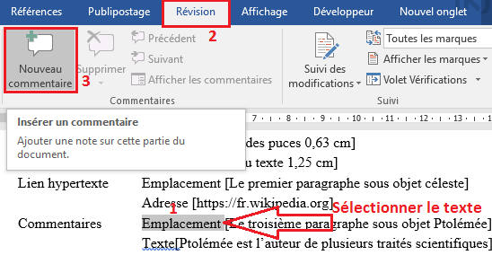 Commentaire Word 2013