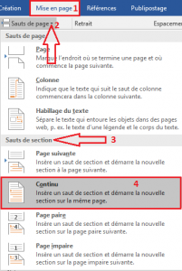 saut de section word