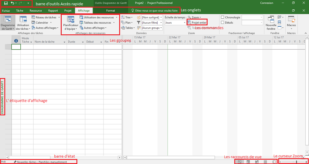 Ms Project : Interface principale