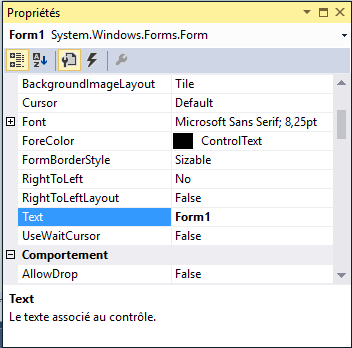 Visual Studio: La fenêtre propriétés