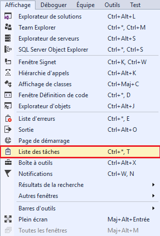 Visual Studio: La liste des tâches