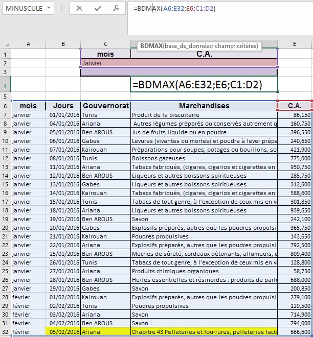 La fonction BDMAX Microsoft Excel