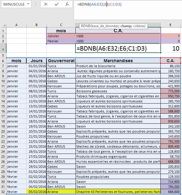 La fonction BDNB Microsoft Excel