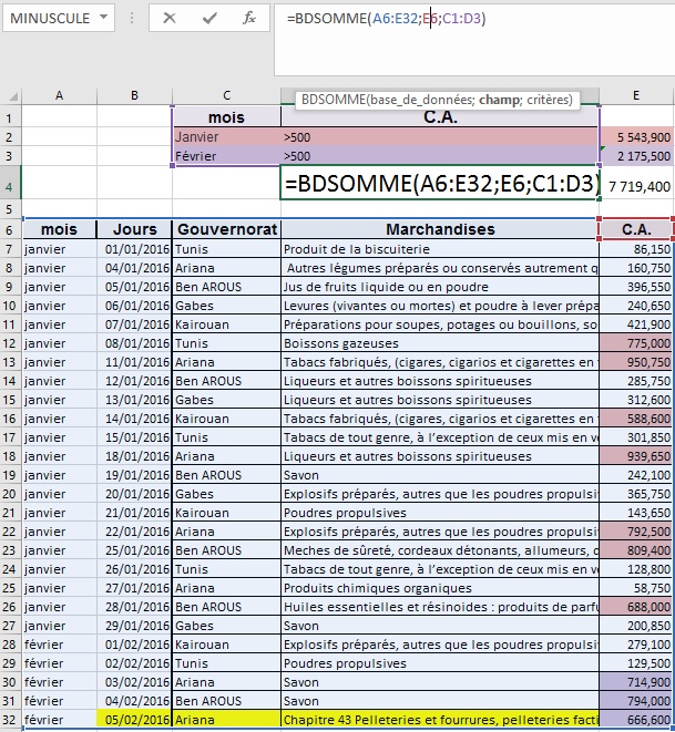 La fonction BDSOMME Microsoft Excel