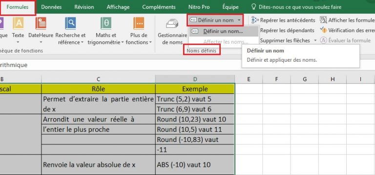 comment nommer un tableau sur excel