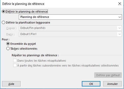 Ms Project : Enregistrer une planification de référence