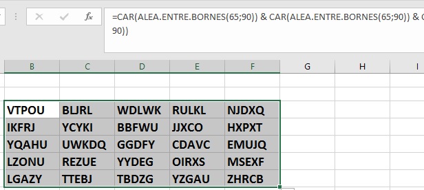 Générer des lettres aléatoires sur Microsoft Excel