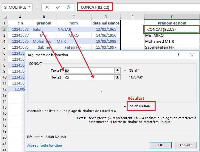 Fonction Concat d'Excel