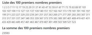 liste des 100 premiers nombres premiers