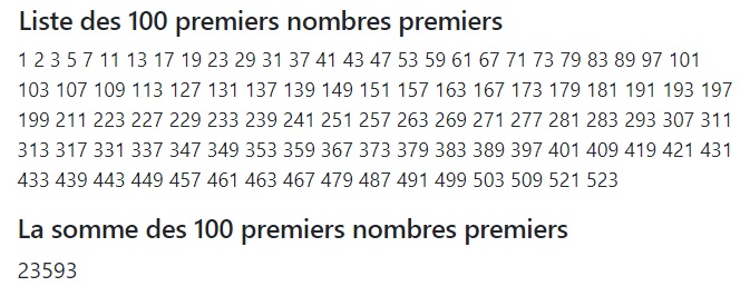 liste des 100 premiers nombres premiers