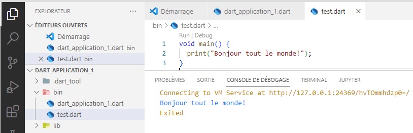 Créer et exécuter une application Dart en Visual Studio Code