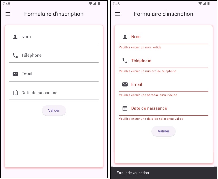 TP8 Créer et valider un formulaire d’inscription avec Flutter