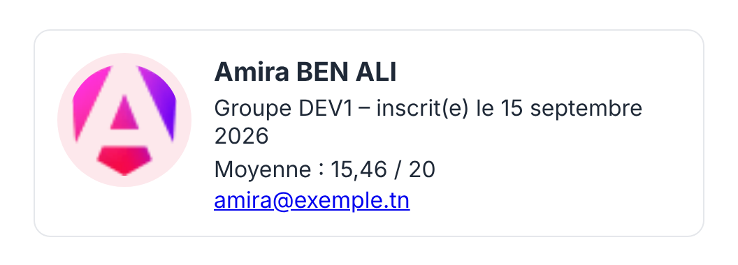 Résultat attendu de l'activité 1 : carte de profil