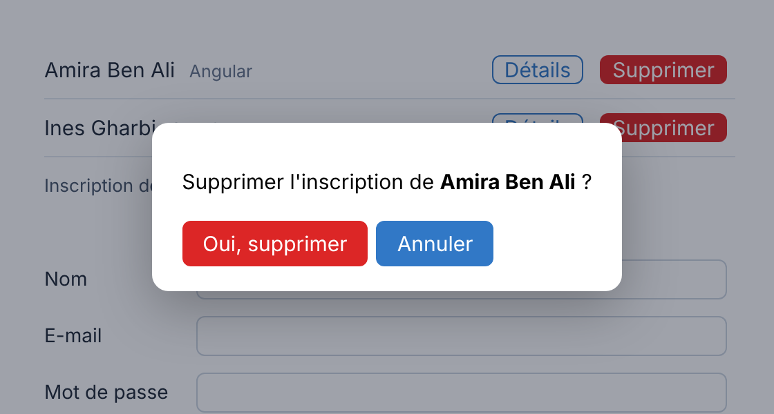 Résultat attendu de l'activité 1 : la fenêtre de confirmation ouverte