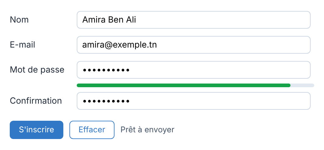 Résultat attendu de l'activité 2 : formulaire prêt à envoyer