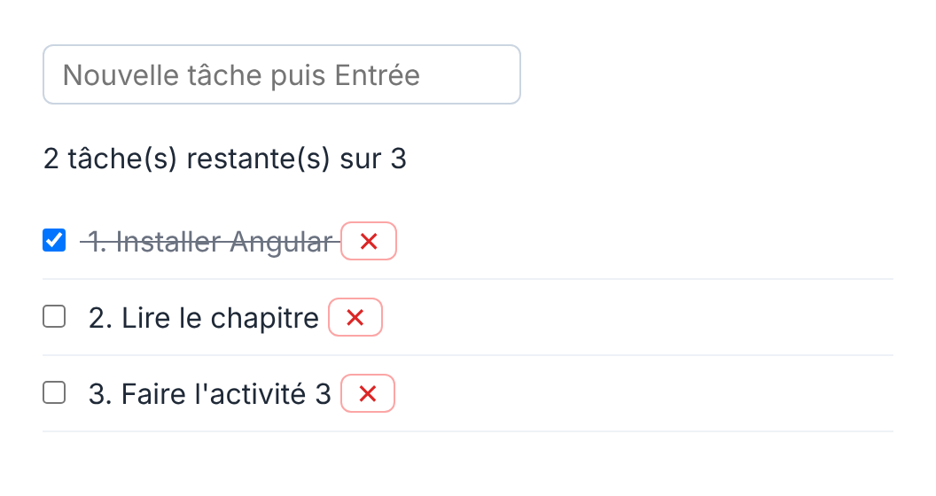 Résultat attendu de l'activité 3 : liste de tâches