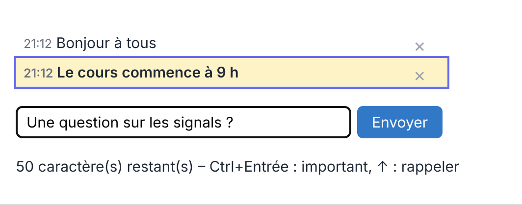 Résultat attendu de l'activité 3 avec un message important et un message sélectionné