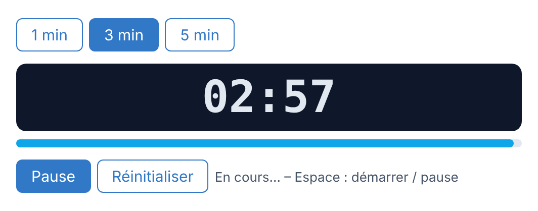 Résultat attendu de l'activité 3 : minuteur de 3 minutes en marche