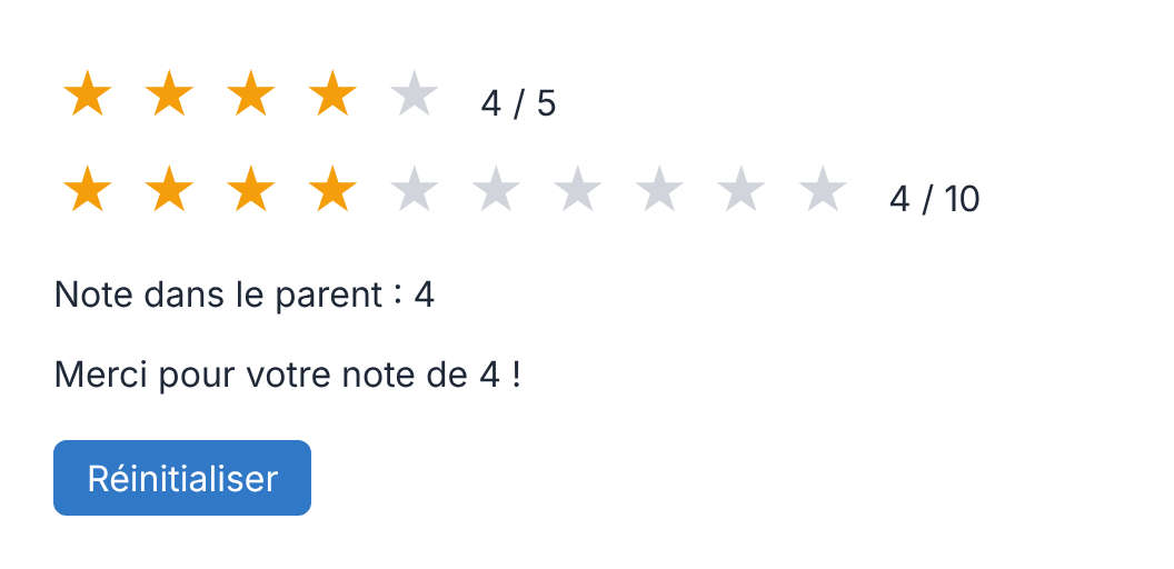Résultat attendu de l'activité 3 après un clic sur la quatrième étoile