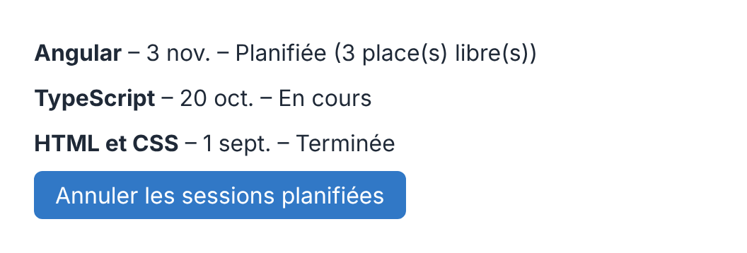 Résultat attendu de l'activité 5 : statut des sessions