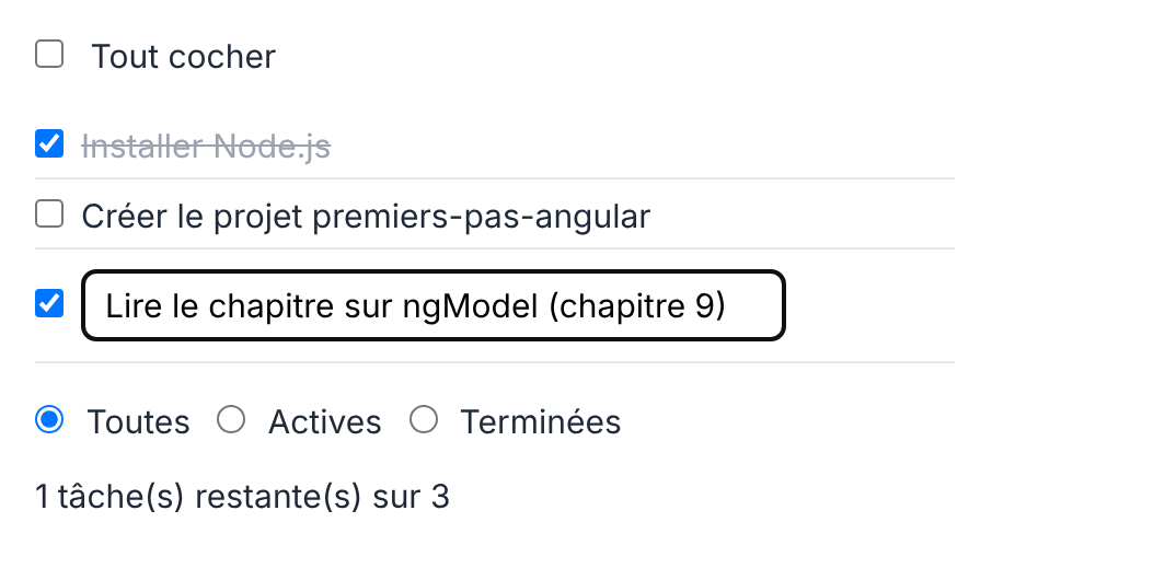 Résultat attendu de l'activité 5 pendant la modification d'une tâche