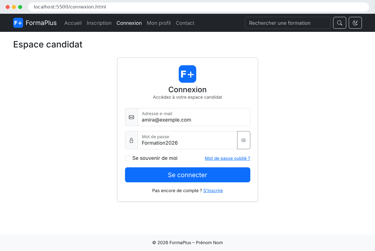 Résultat attendu de la partie 07 : page de connexion avec étiquettes flottantes et groupe de saisie