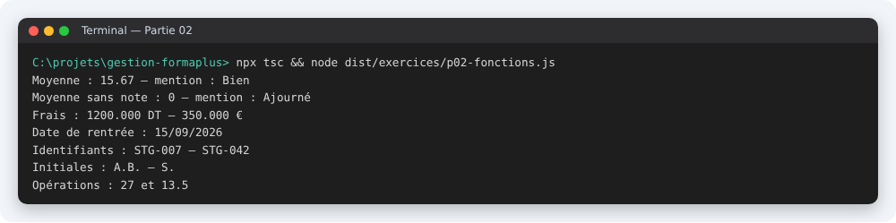 Résultat attendu à la fin de la partie 02 du TP TypeScript