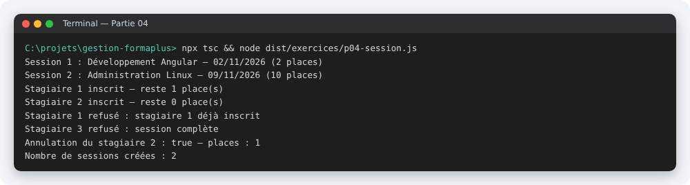 Résultat attendu à la fin de la partie 04 du TP TypeScript