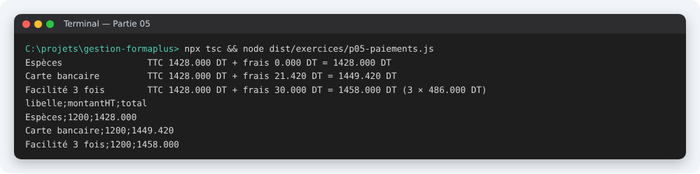 Résultat attendu à la fin de la partie 05 du TP TypeScript