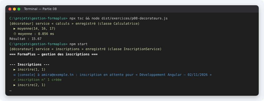Résultat attendu à la fin de la partie 08 du TP TypeScript