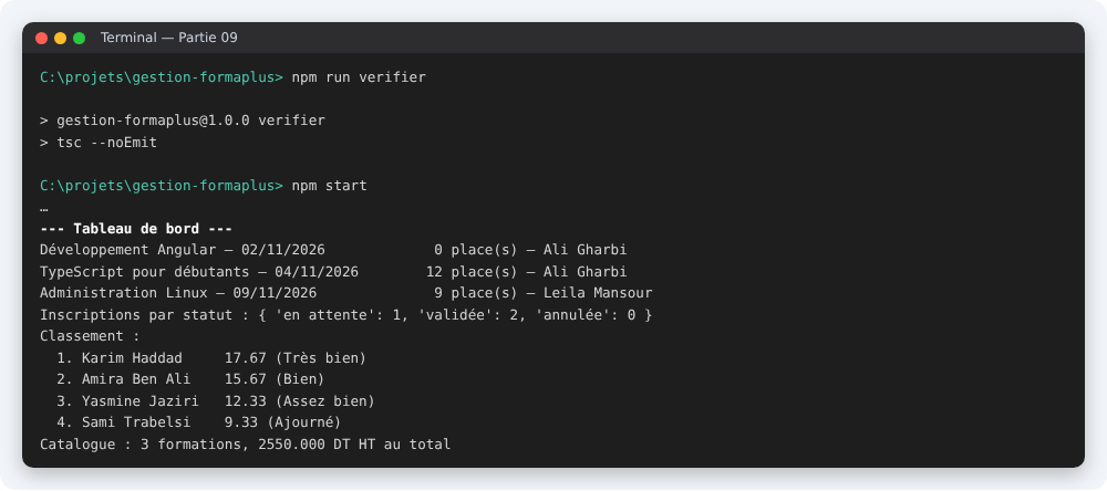 Résultat attendu à la fin de la partie 09 du TP TypeScript
