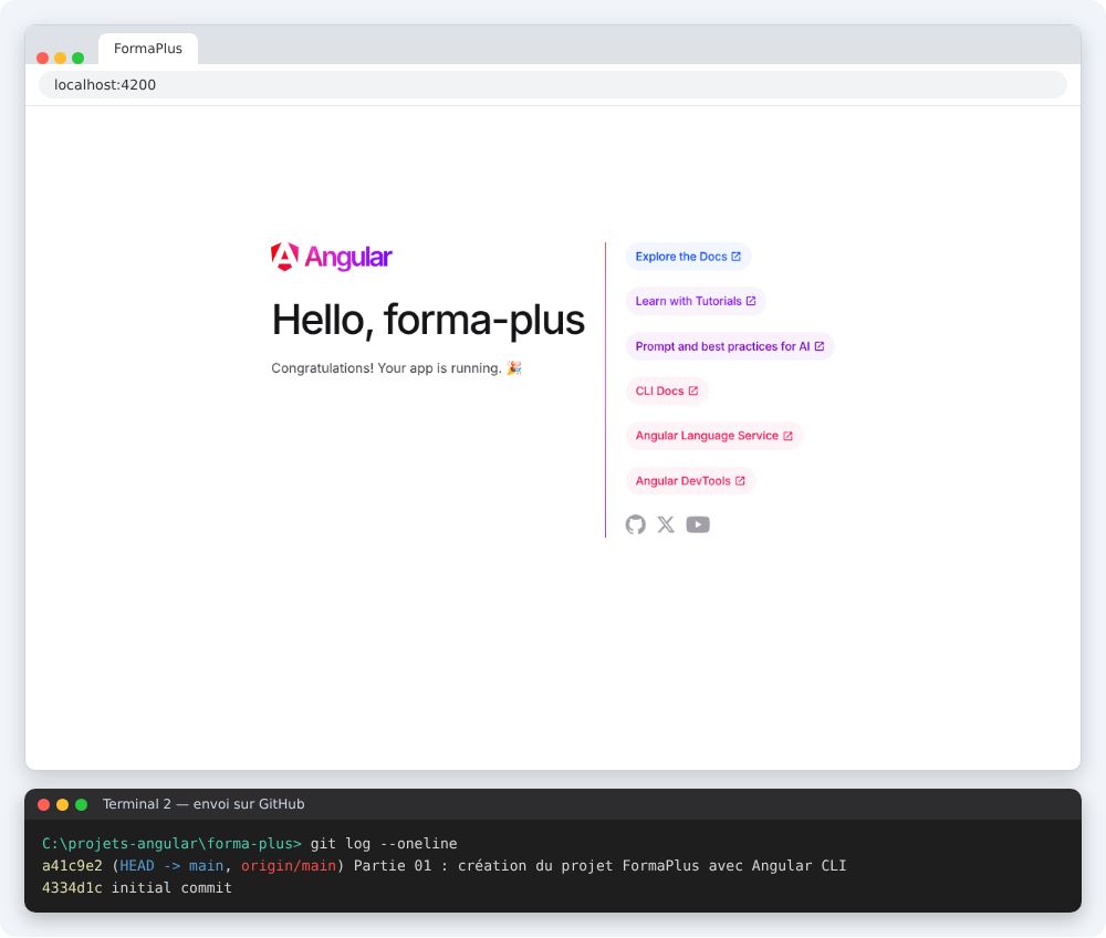 Résultat attendu à la fin de la partie 01 du TP 1 Angular
