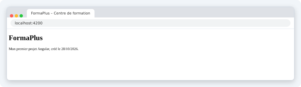 Résultat attendu à la fin de la partie 02 du TP 1 Angular