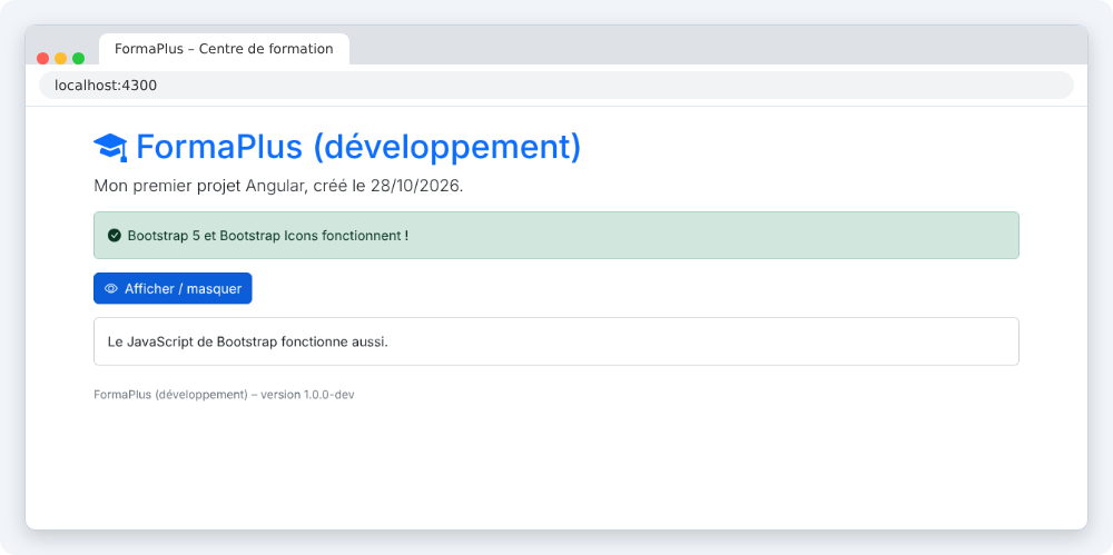 Résultat attendu à la fin de la partie 04 du TP 1 Angular