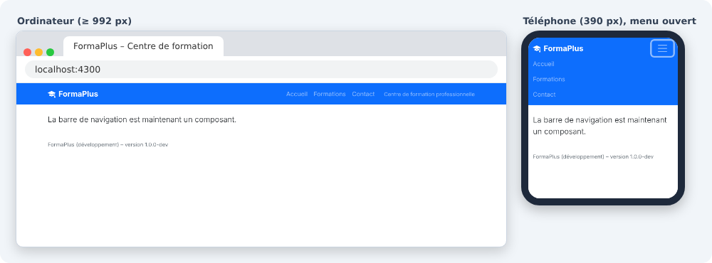 Résultat attendu à la fin de la partie 05 du TP 1 Angular