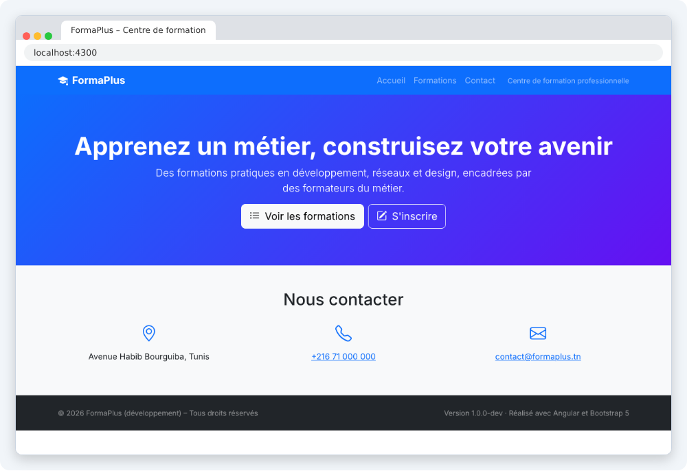 Résultat attendu à la fin de la partie 06 du TP 1 Angular