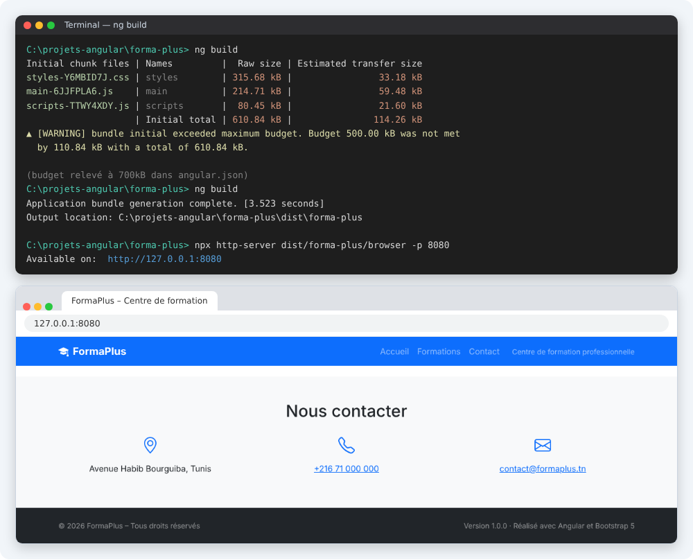 Résultat attendu à la fin de la partie 09 du TP 1 Angular