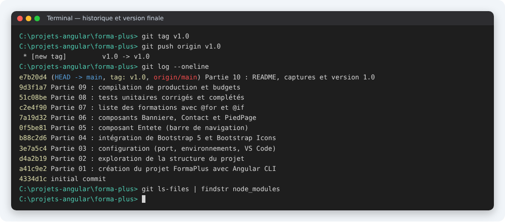 Résultat attendu à la fin de la partie 10 du TP 1 Angular